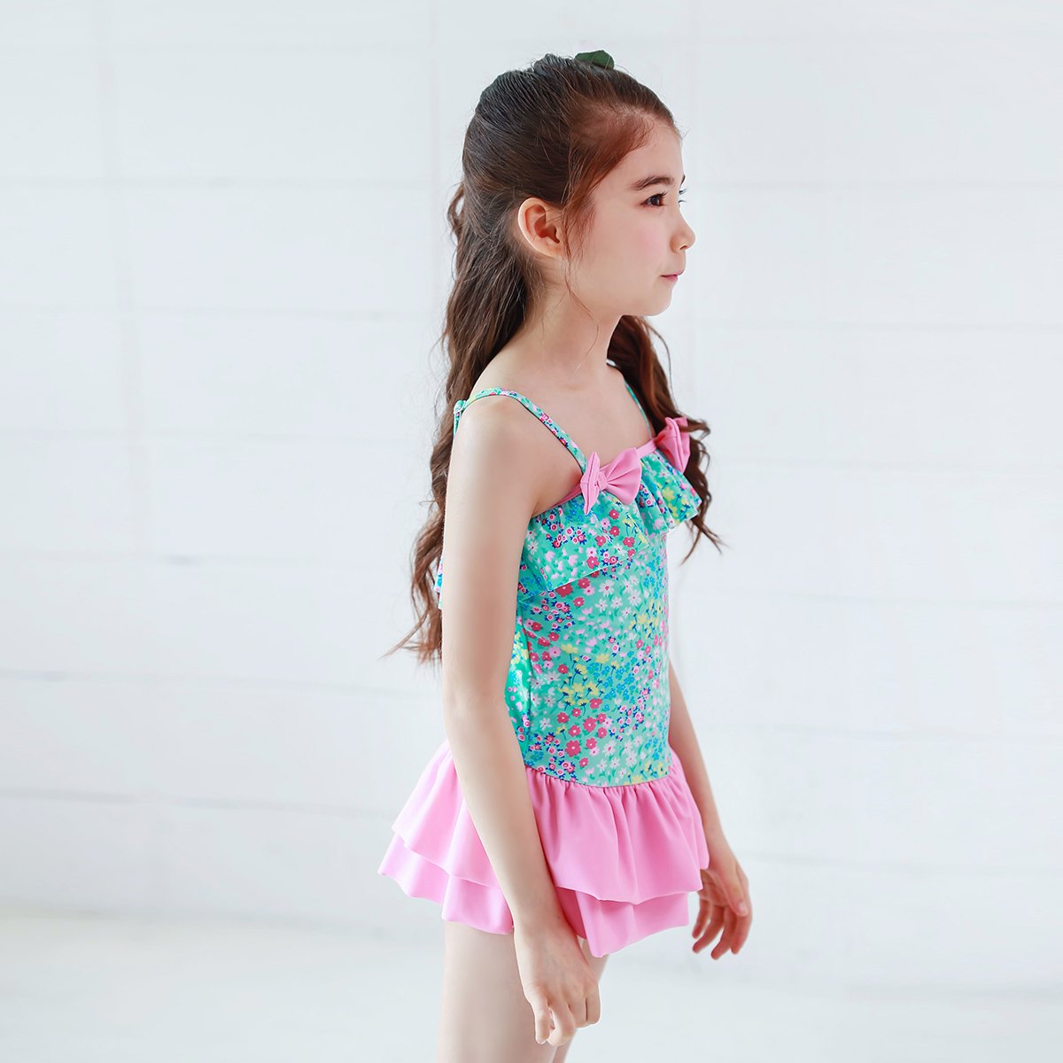 柠檬宝宝lemonkid 夏季女童小碎花吊带连体泳裙 儿童泳衣 速干透气