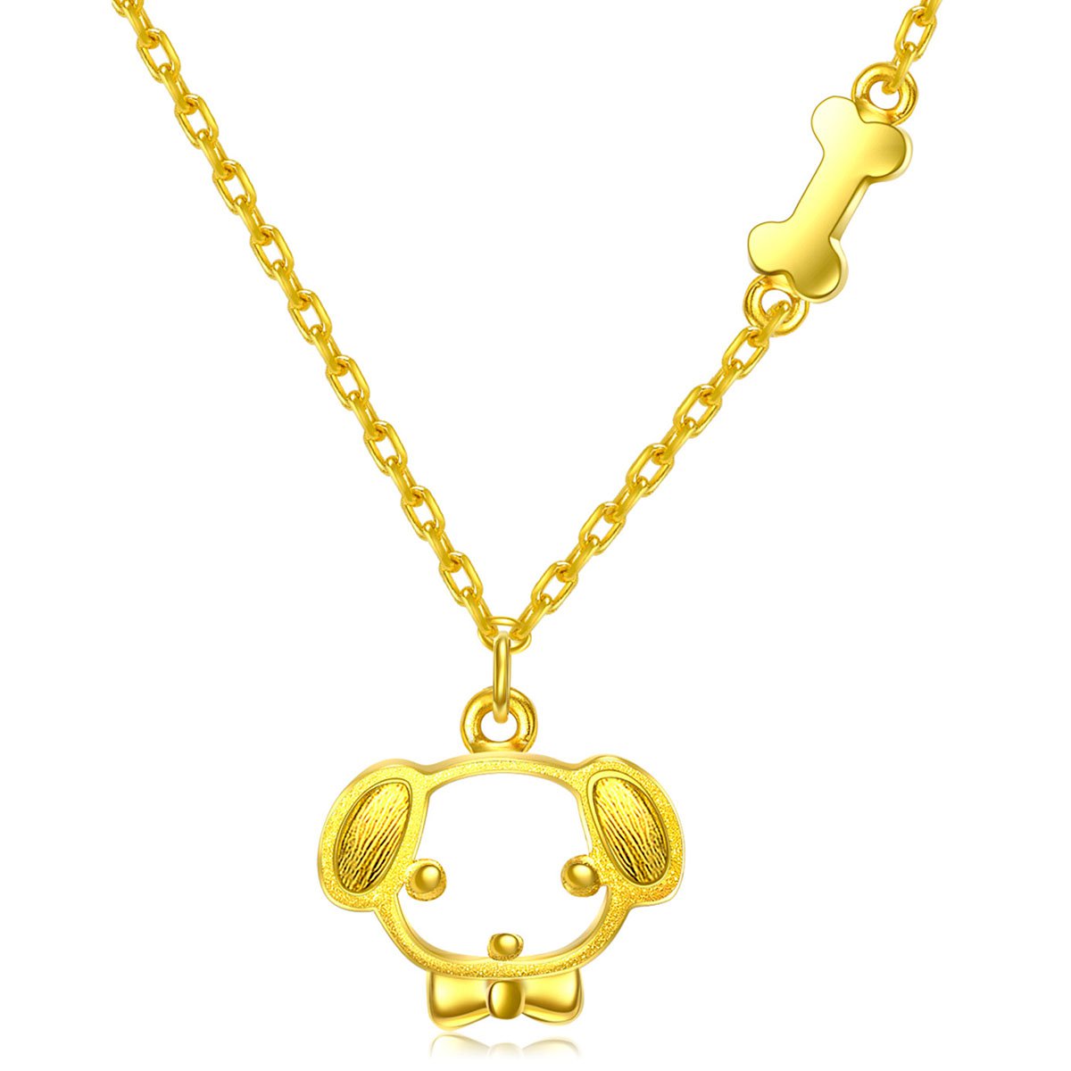 潮宏基chj 萌小汪 生肖狗黄金项链套链锁骨链足金项链女-计价 黄色 42