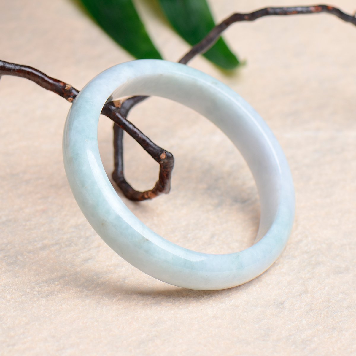 糯种带石花天然翡翠手镯/女装搭配玉镯/正品翡翠手镯