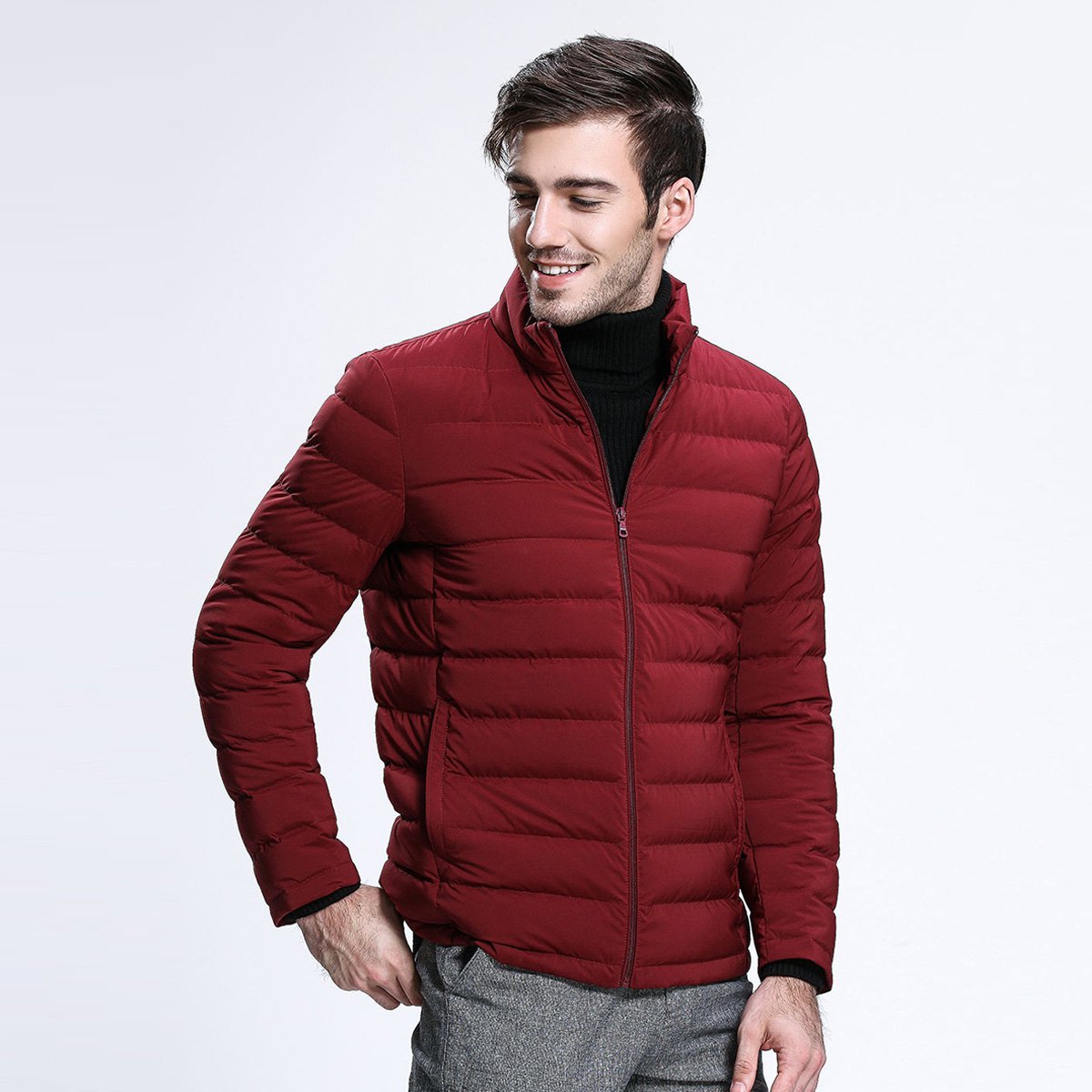 男士都市红色新款弹力短款羽绒服