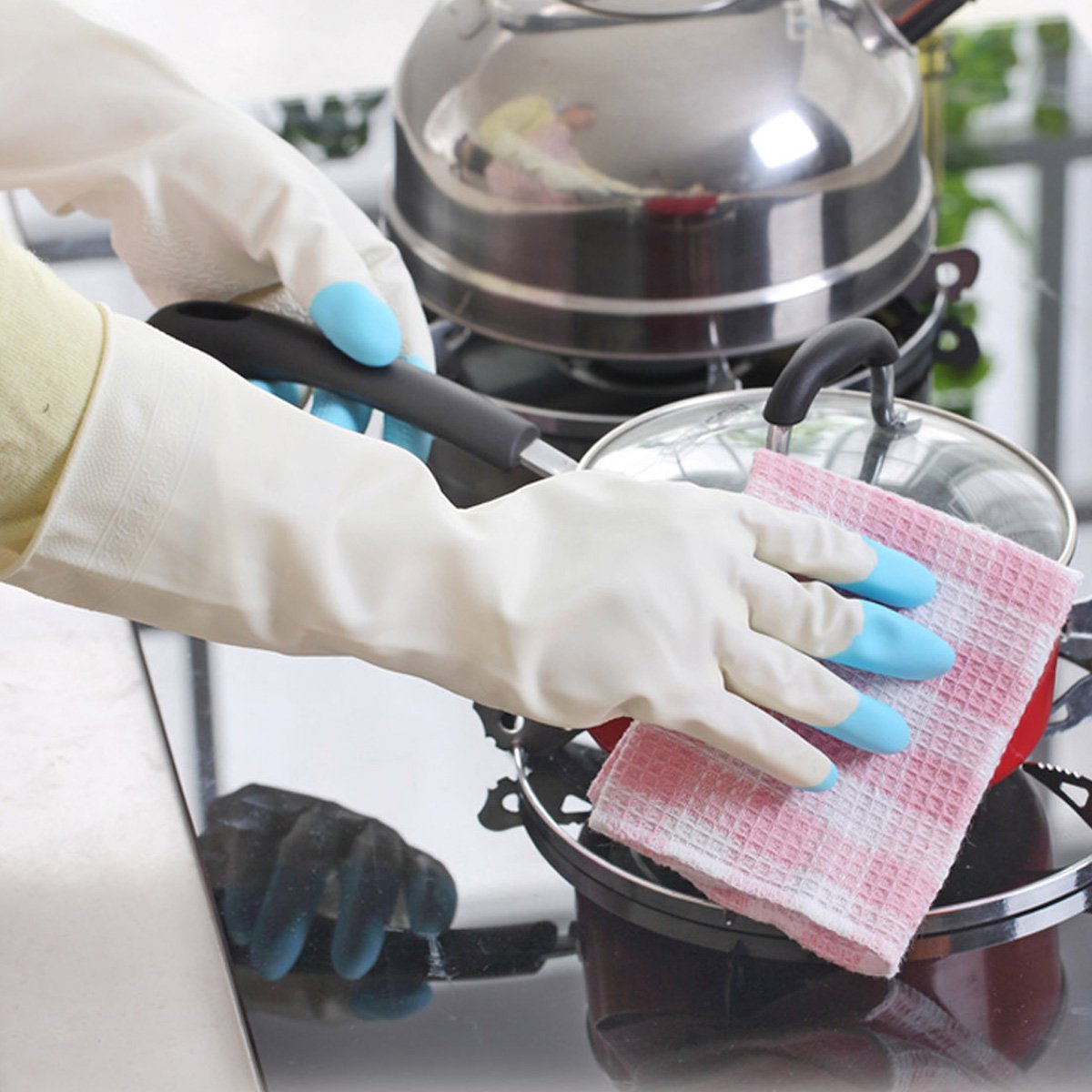 2双 厨房耐用刷碗洗衣衣服胶皮塑胶清洁家务手套 洗碗手套