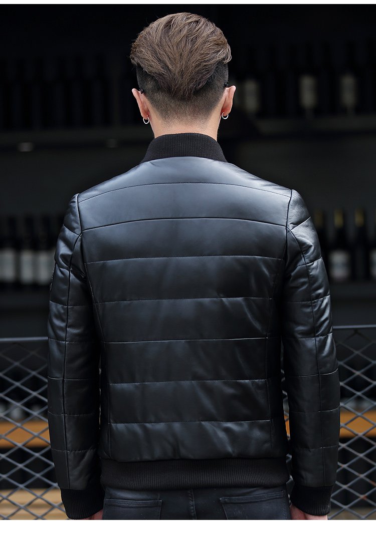 sinbos海宁真皮皮衣男士皮夹克男真皮羽绒服男棒球领绵羊皮装外套