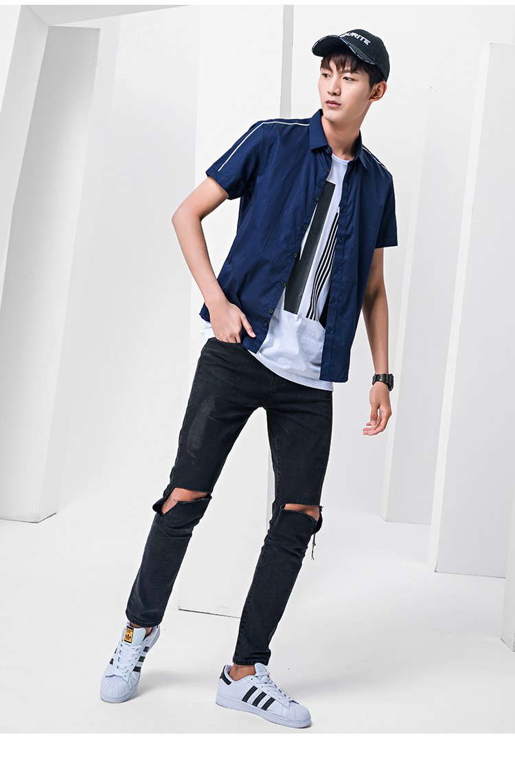 常规纯色日常便服常规日常青春活力男式衬衫