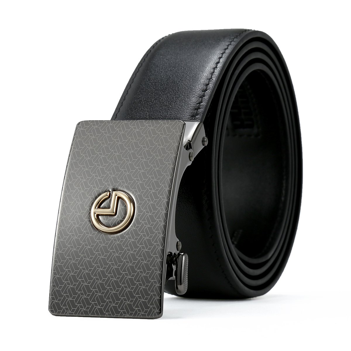 金利来goldlion 头层牛皮自动扣激光纹立体logo男士皮带 黑色 125