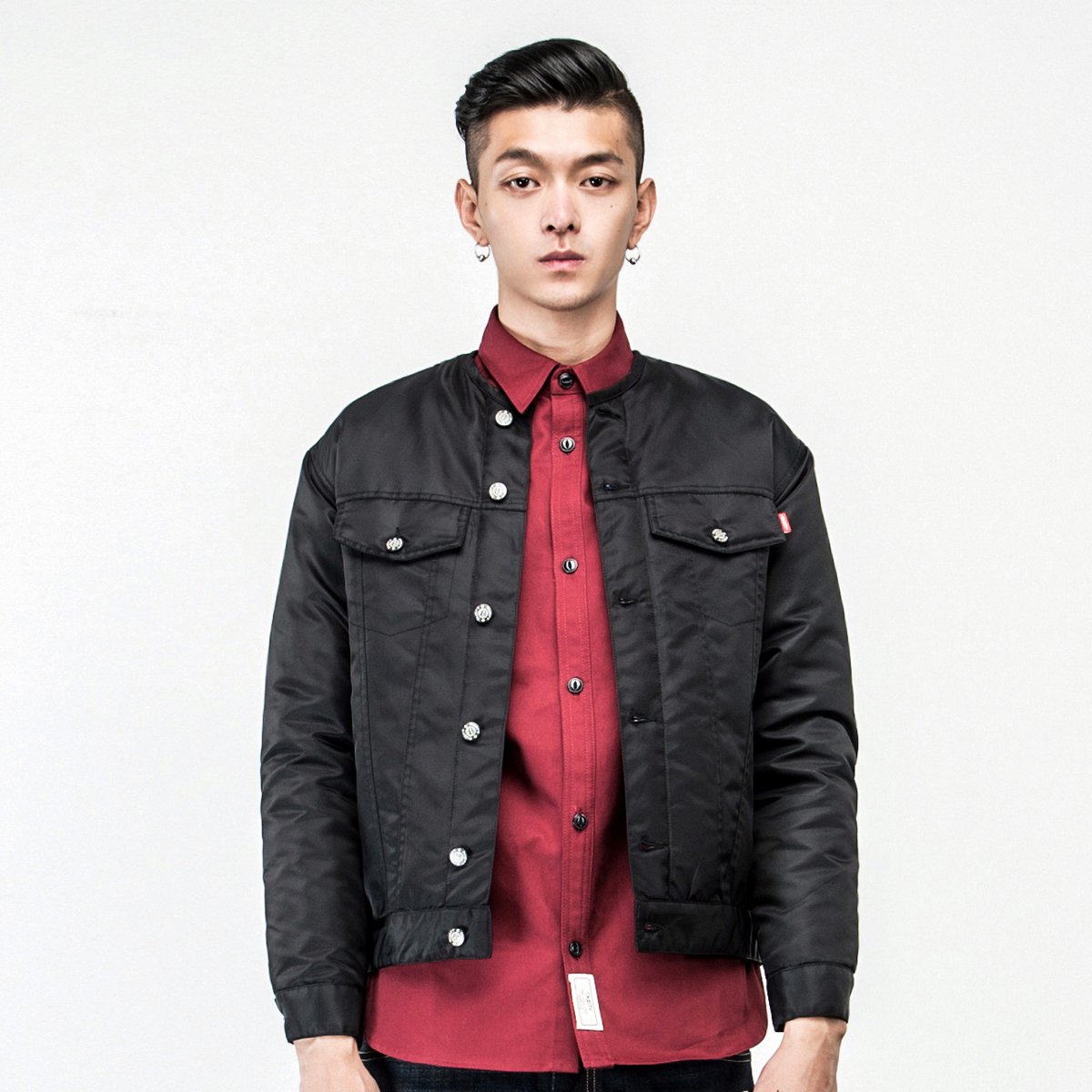 潮牌冬装男士丝光无领棉衣夹克高街休闲短款棉服外套