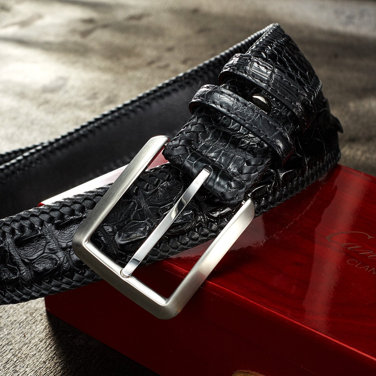 鳄鱼皮皮带男士时尚商务泰国真皮编织针扣正品腰带裤腰带