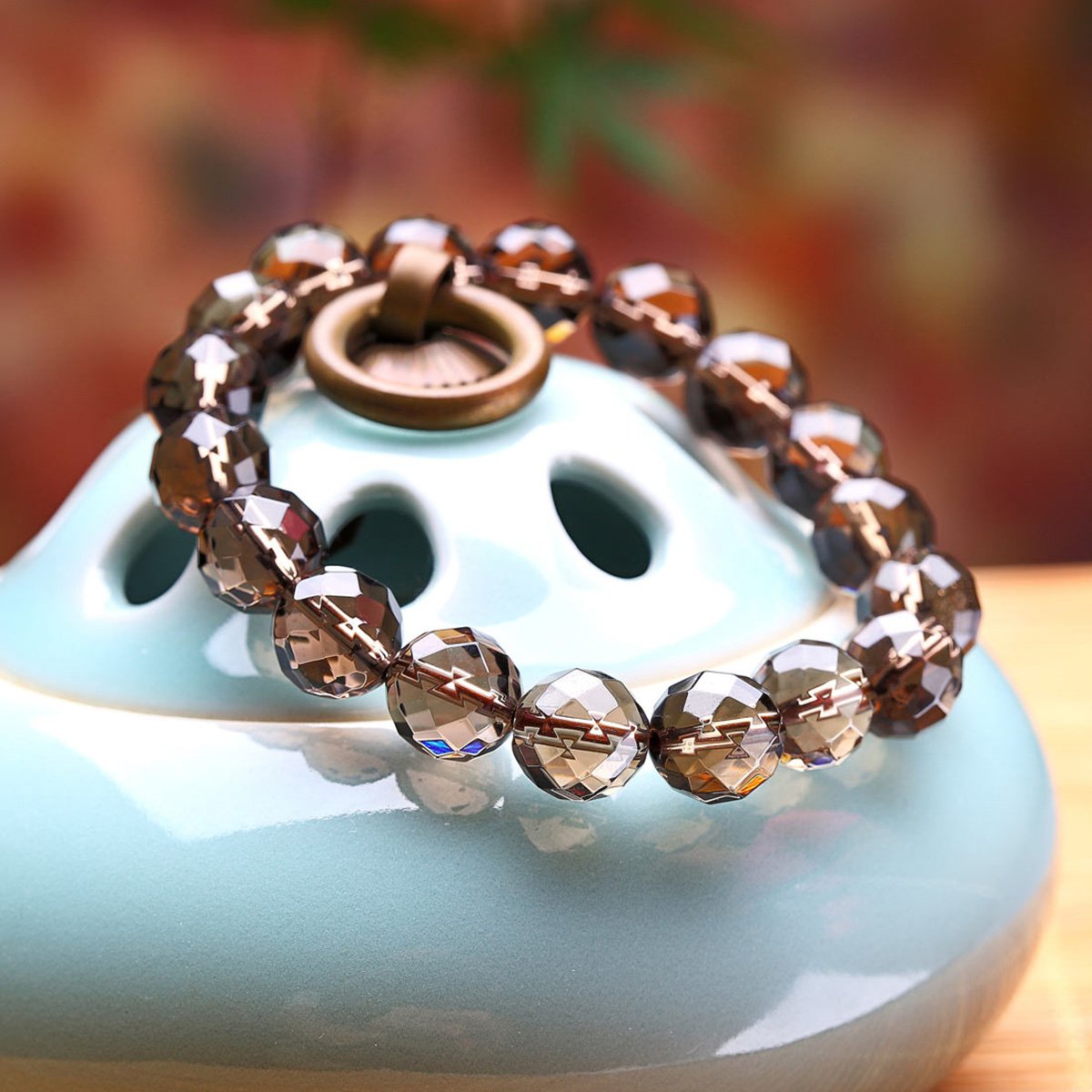 沉稳茶晶切面女士手链手串