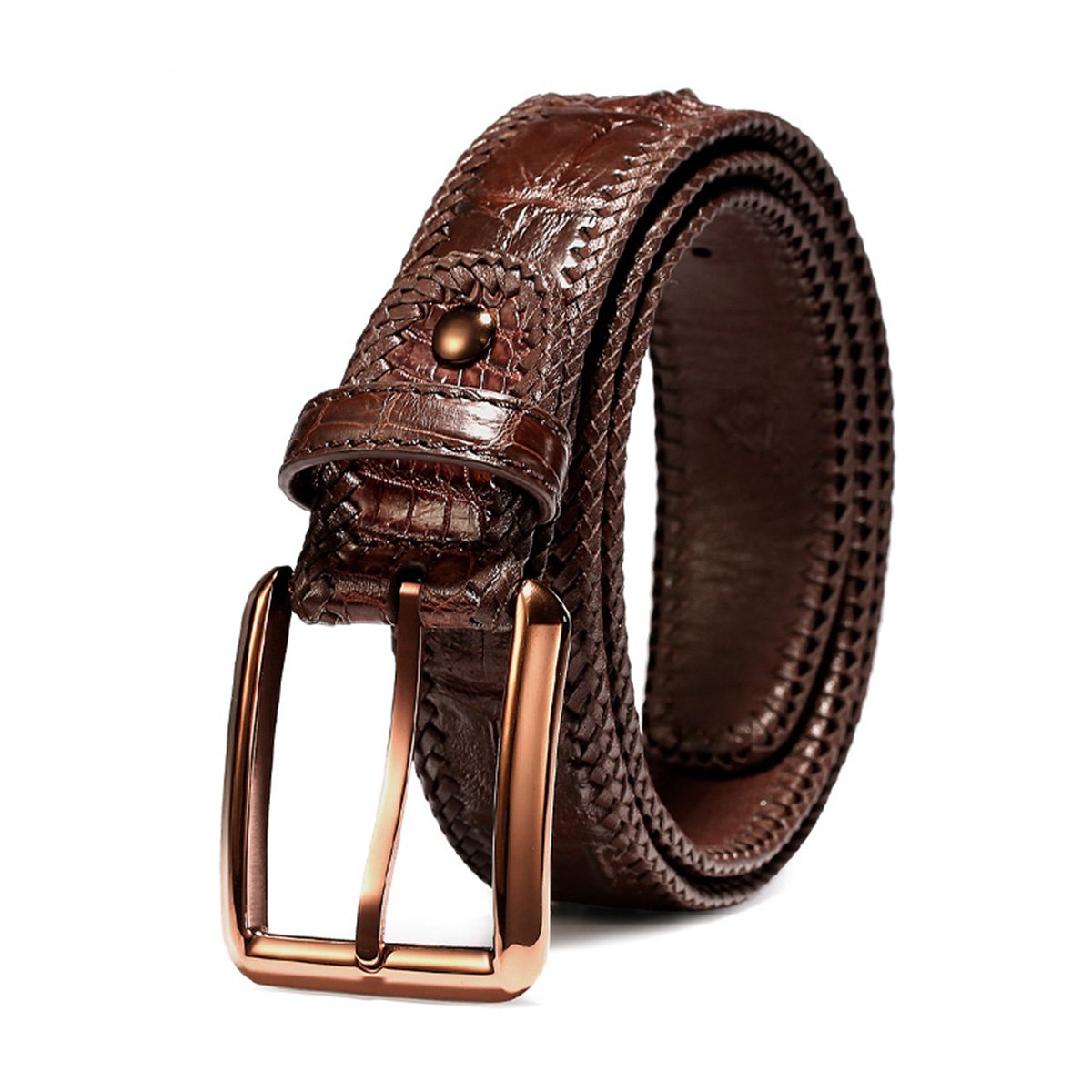 鳄鱼皮皮带男士时尚商务泰国真皮编织针扣正品腰带裤腰带