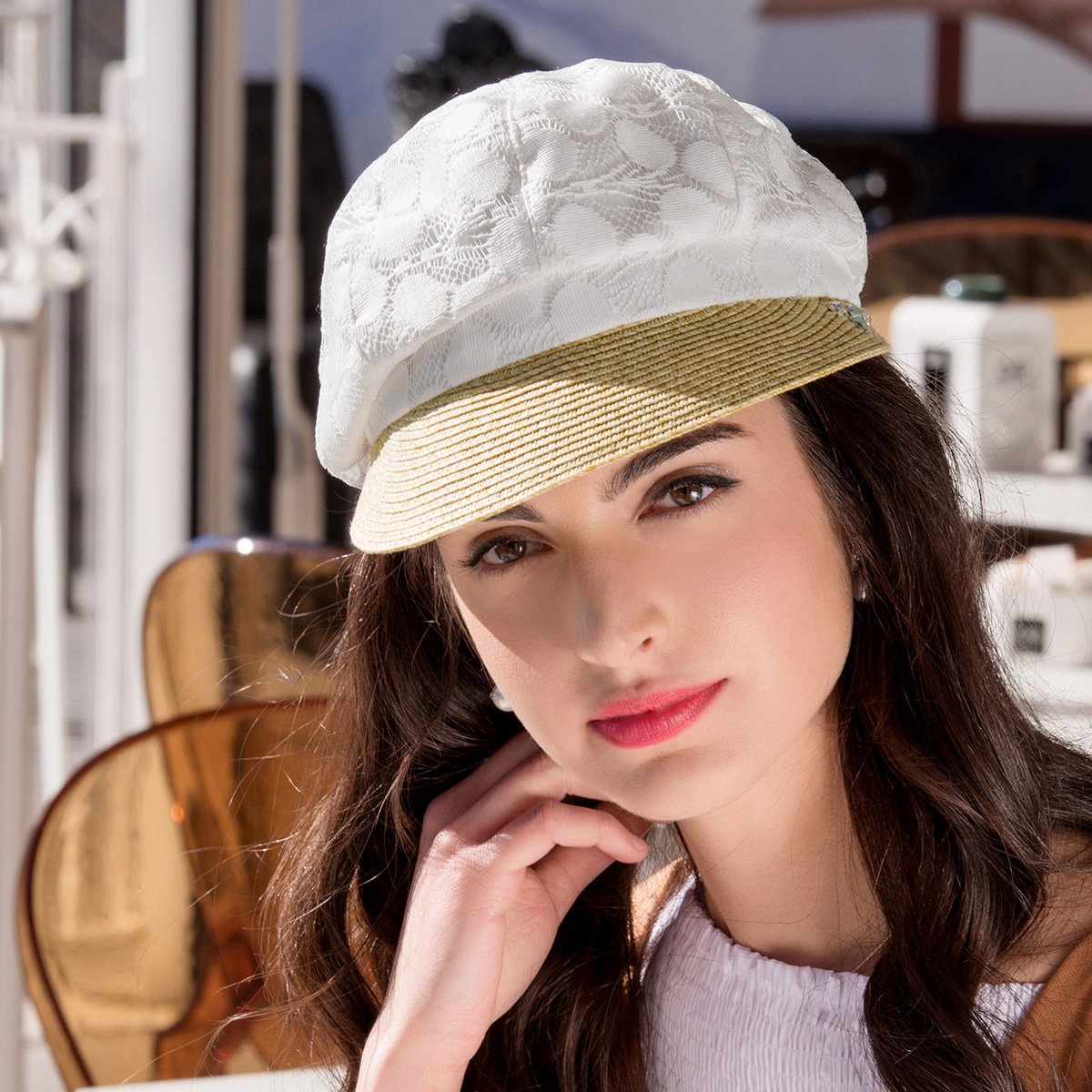 真享春夏薄款经典女款蕾丝提花时装帽太阳帽防晒遮阳帽子太阳帽