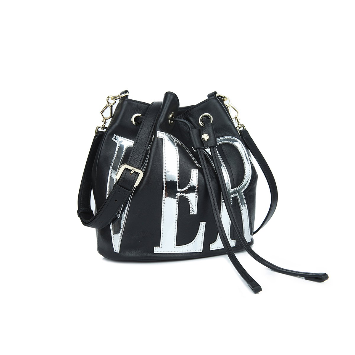 verri 夸张朋克风斜跨抽带水桶包单肩斜挎女包