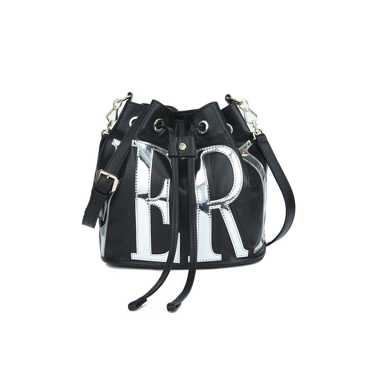 verri 夸张朋克风斜跨抽带水桶包单肩斜挎女包