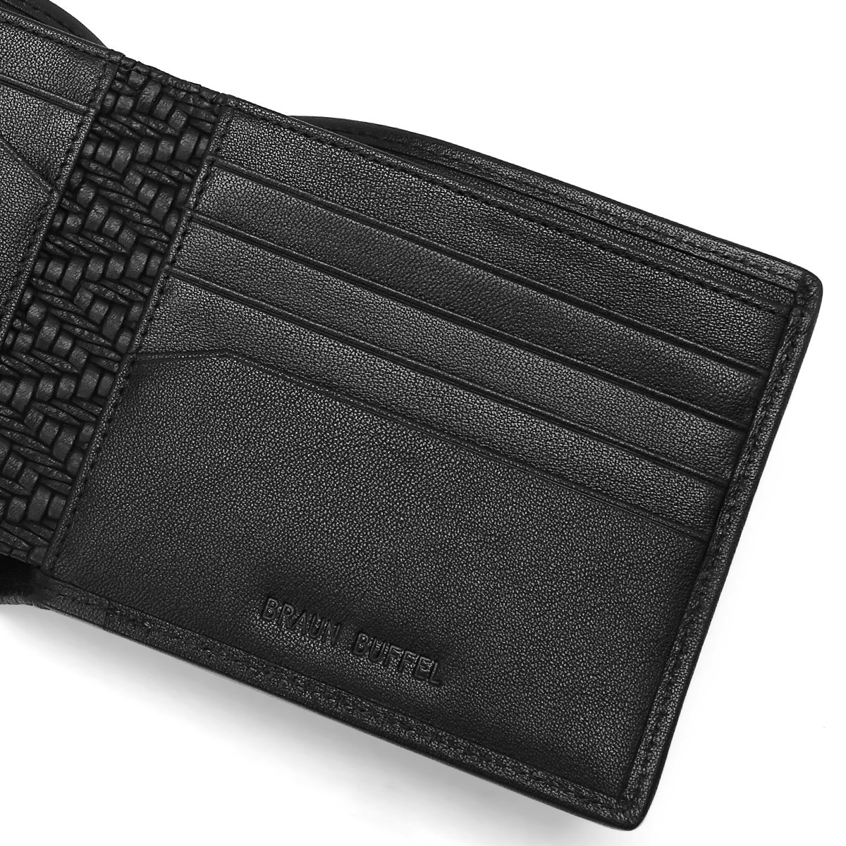 布兰施braun buffel 男士时尚编织纹牛皮横身钱包 黑色 均码