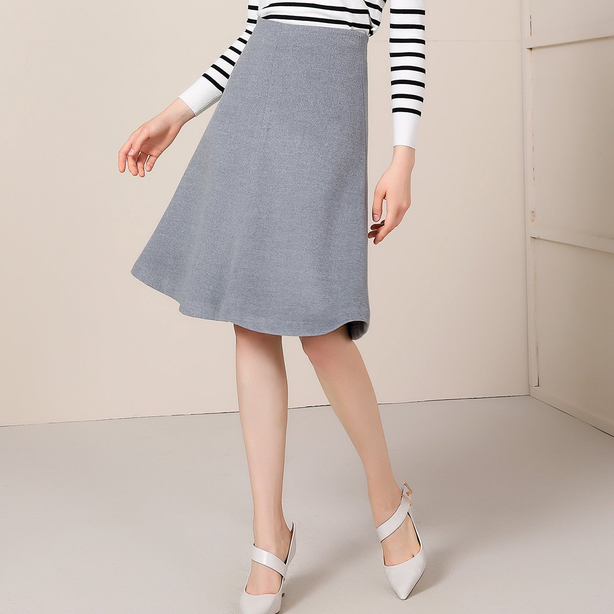 凡琴原创设计简约时尚四片微波浪裙百搭甜美半截裙女