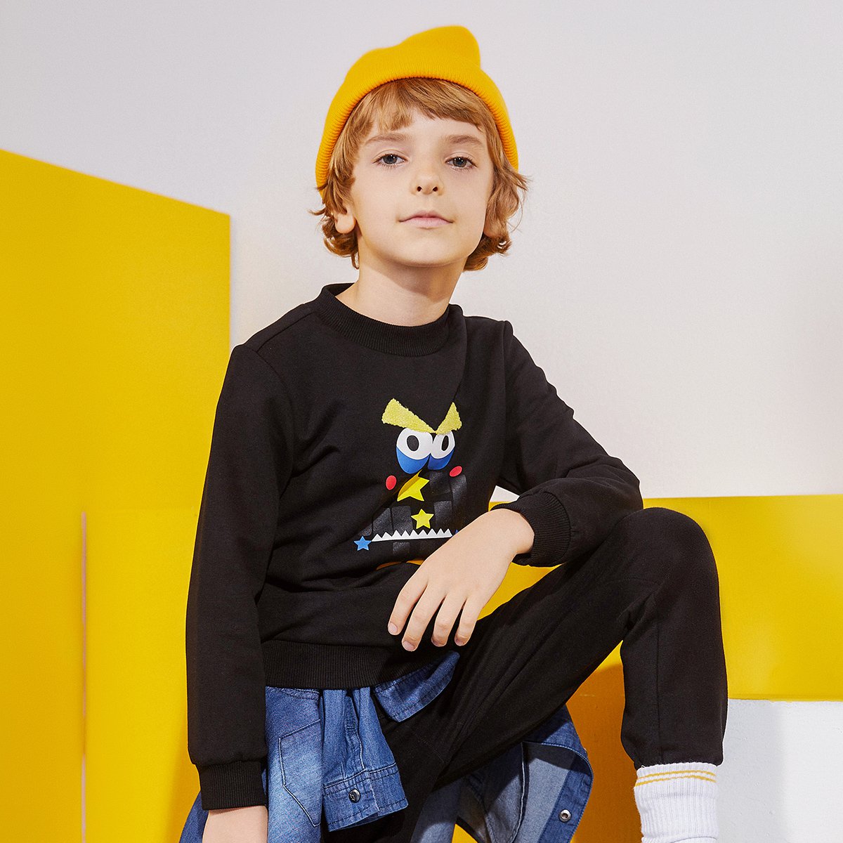 辛巴娜娜童装2018春秋新款男童针织卫衣中大童宽松圆领套头上衣儿童