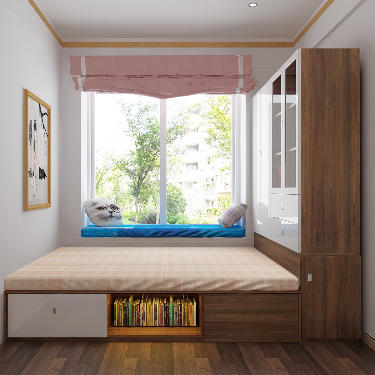 轻奢北欧 卧室家具胡桃木高箱储物榻榻米双人床小户型主卧收纳床