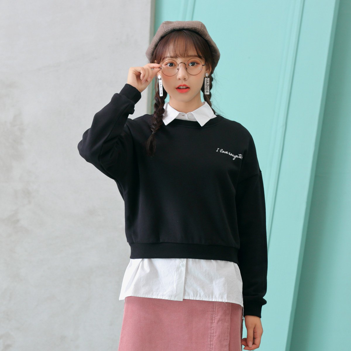 2018秋季新品女式潮流卫衣前短后长可爱俏皮减龄校园风小清新时尚休闲