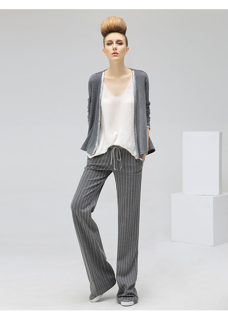 cocobella条纹阔腿裤女2018秋新款欧美风宽松显瘦休闲长裤pt177