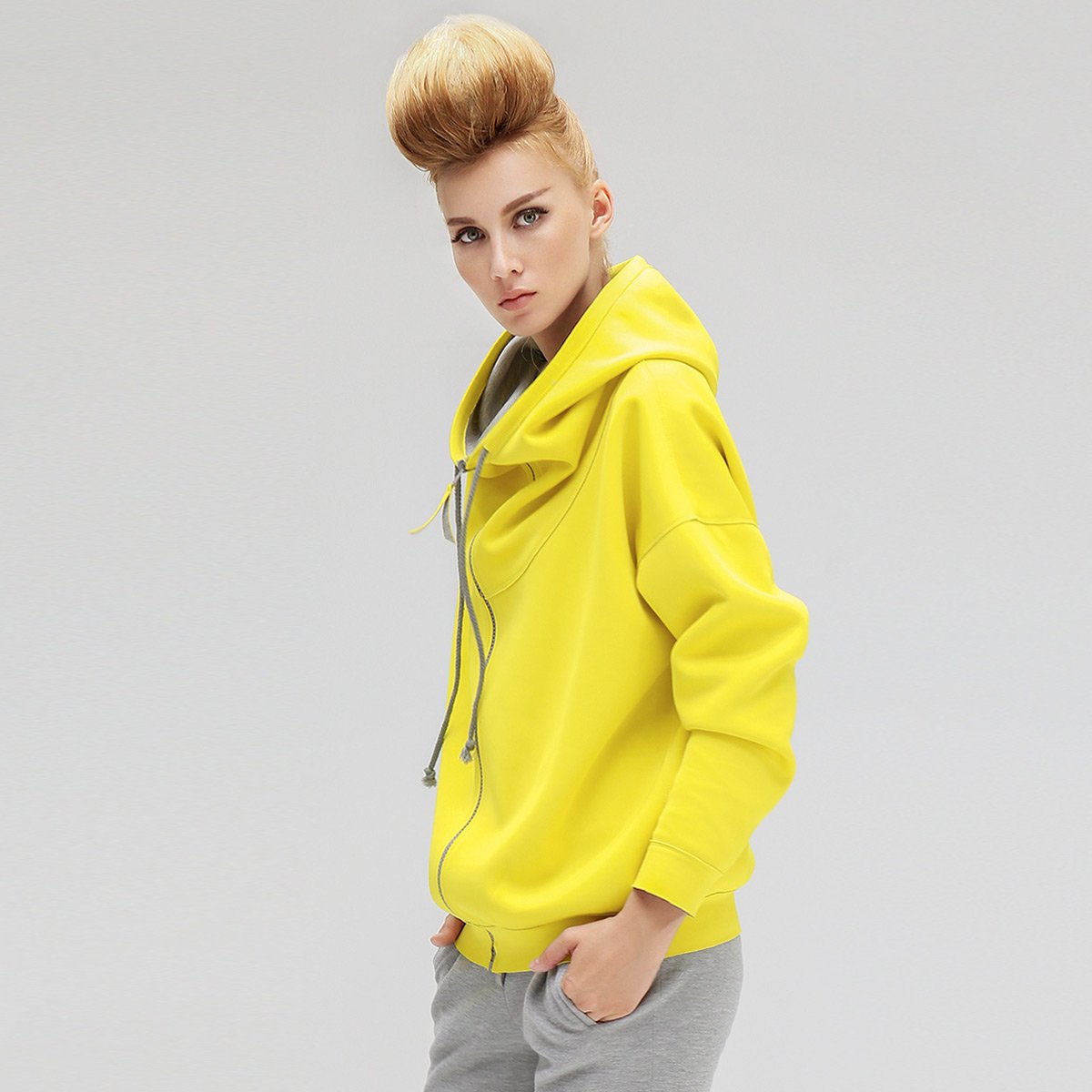 cocobella双面异色两穿短外套女运动风宽松拉链连帽卫衣ct267