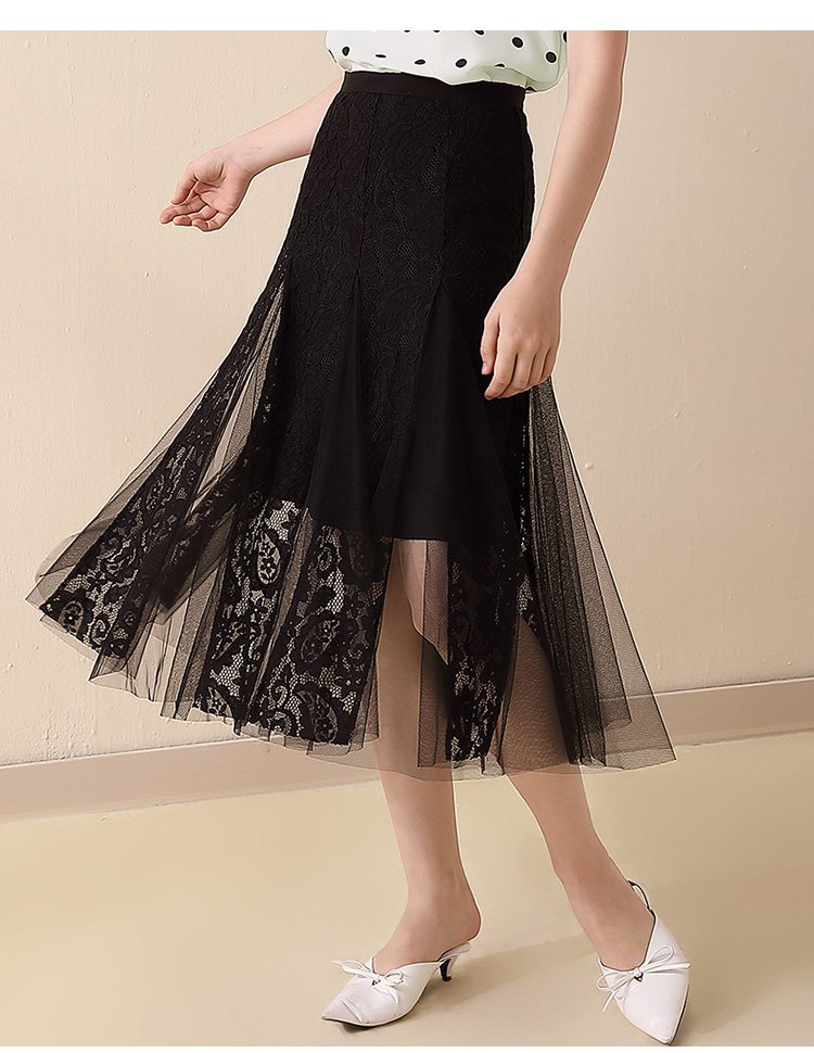 新款时尚拼接网纱迷人蕾丝半身裙气质通勤修身百搭女中裙子