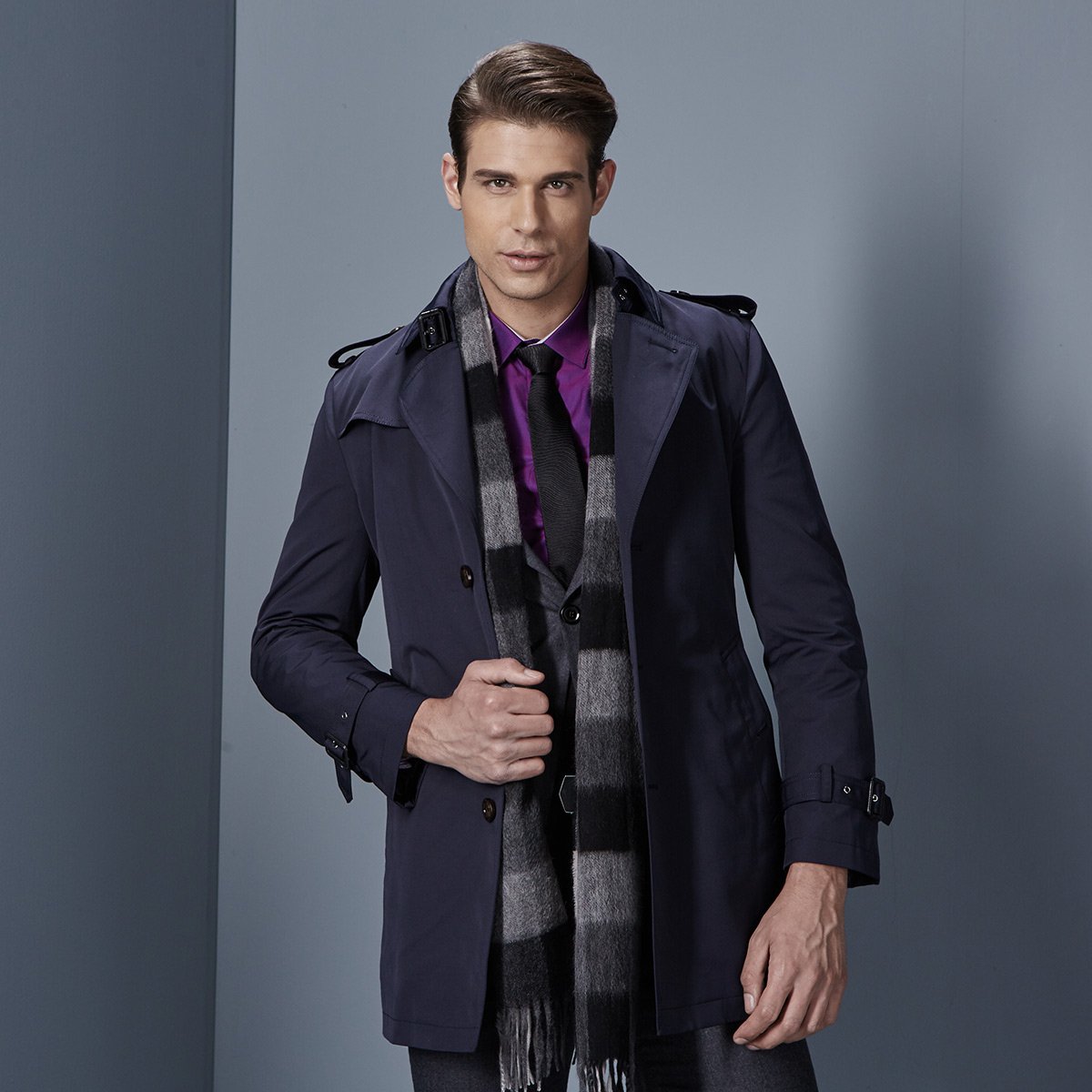 秋上新 男士商务休闲风衣青年中长款时尚修身潮流防风外套