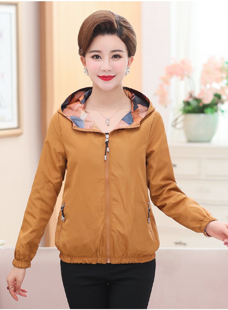 【昊意2018秋季新品】中年妈妈秋装外套女春秋上衣中老年女装短款两面