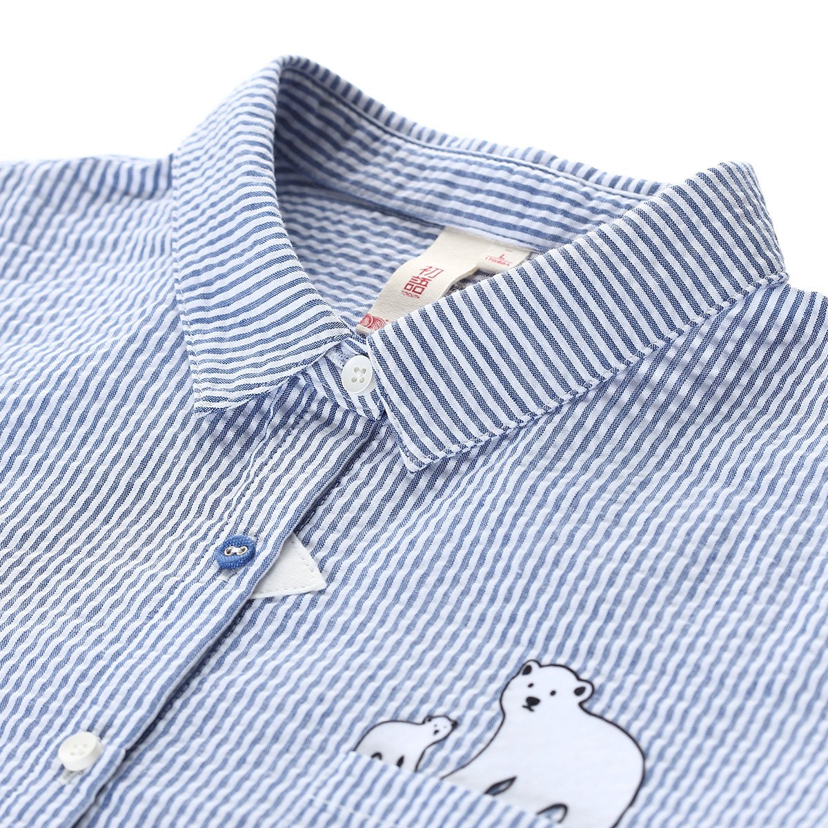 【秋新款】初语通竖条纹女泡泡布学生衬衫