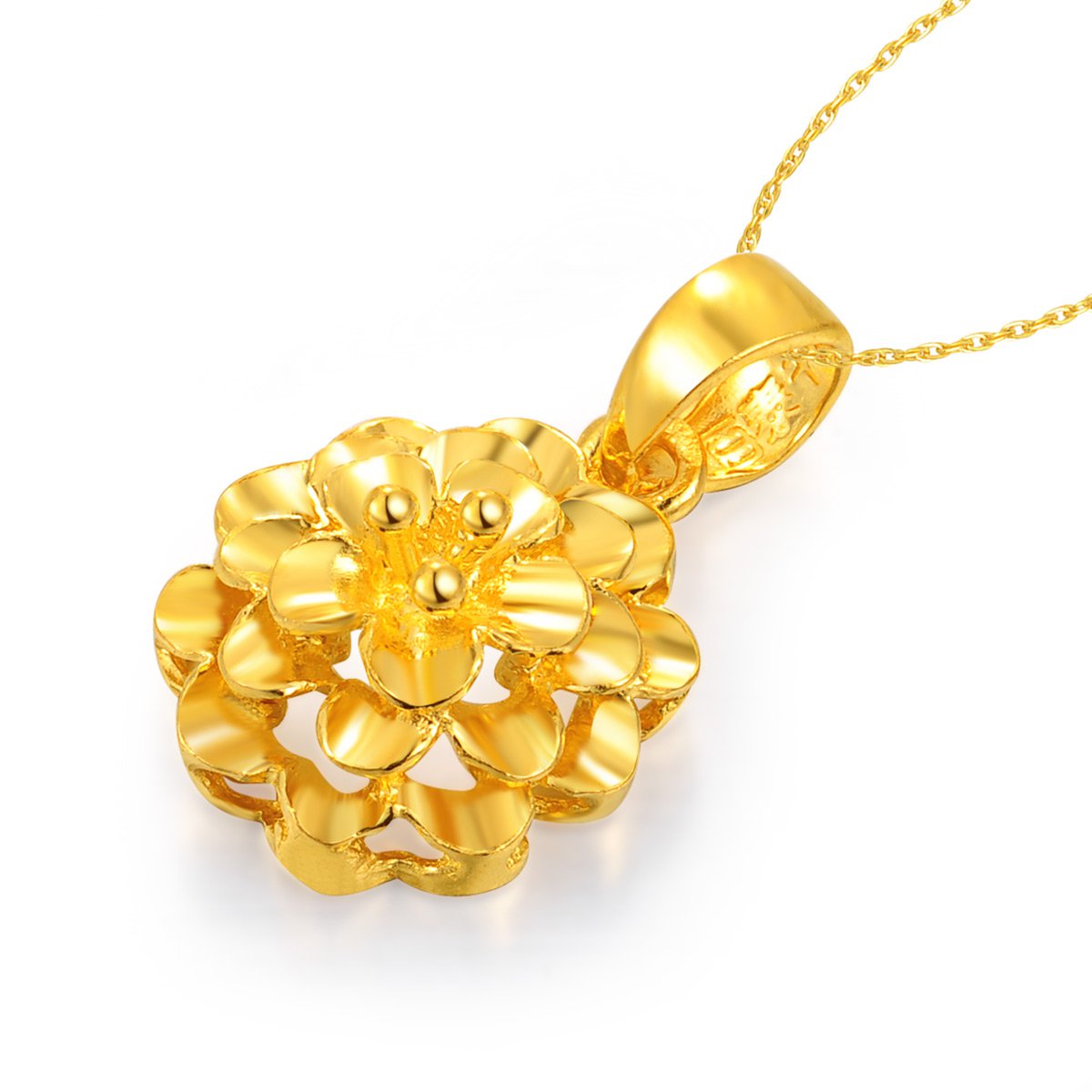 百泰 足金牡丹花吊坠(计价/不含链)