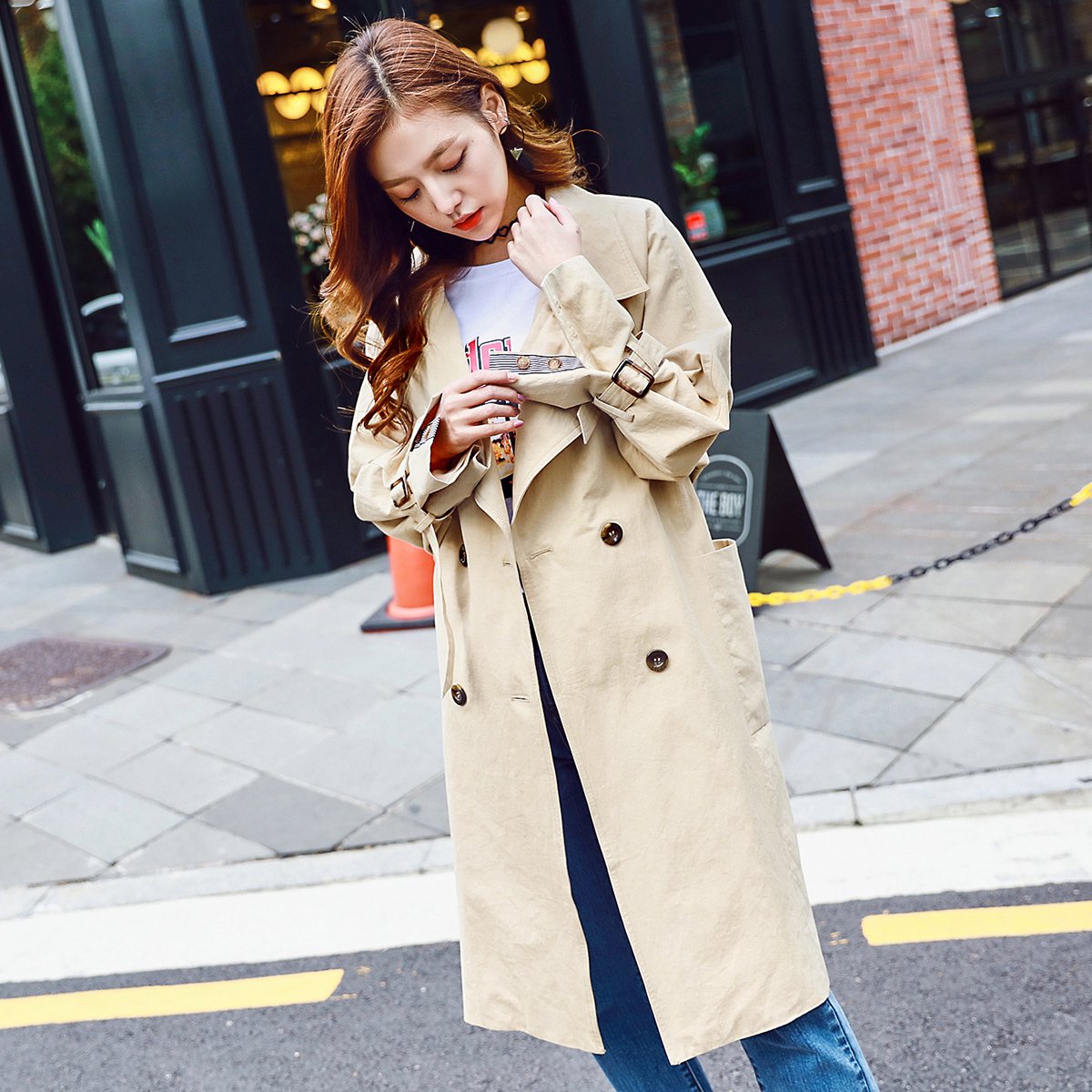 【全智贤明星同款】2018春季新款韩版女装春装通勤简约宽松休闲条纹