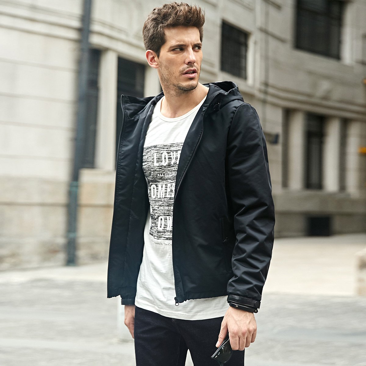 2018秋季新款简约个性纯色男士连帽夹克 外套