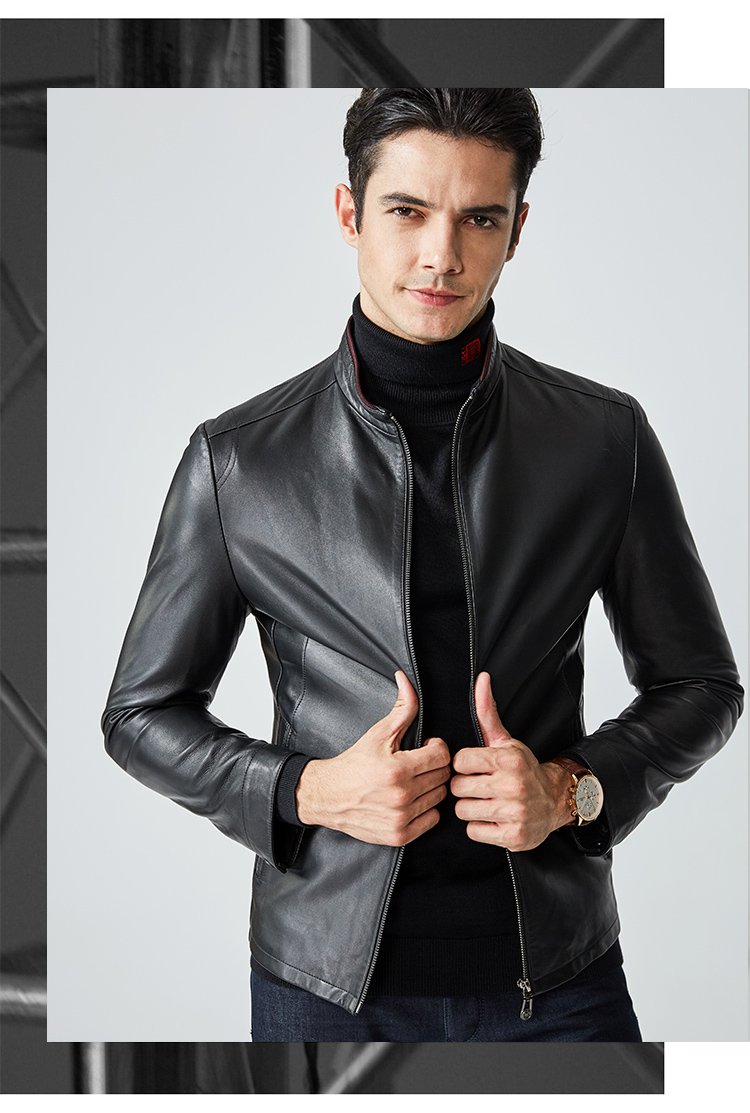 【轻奢系列】男士绅仕绵羊皮革真皮立领保暖皮衣外套