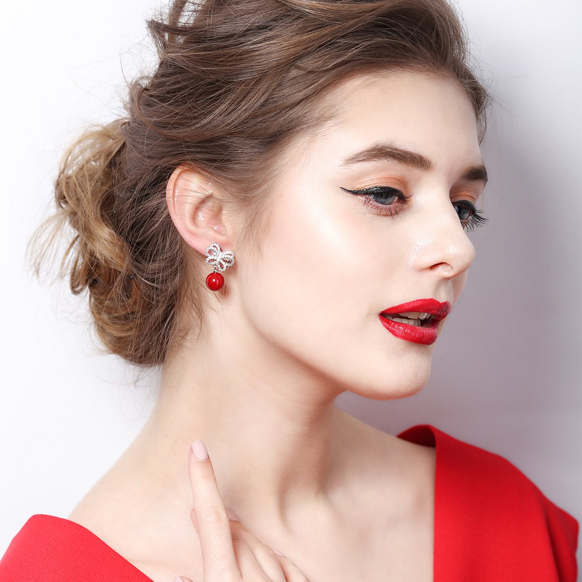 【幸福铃】多层蝴蝶结耳饰温情镶钻本命年甜美女时尚饰品配饰耳钉耳环