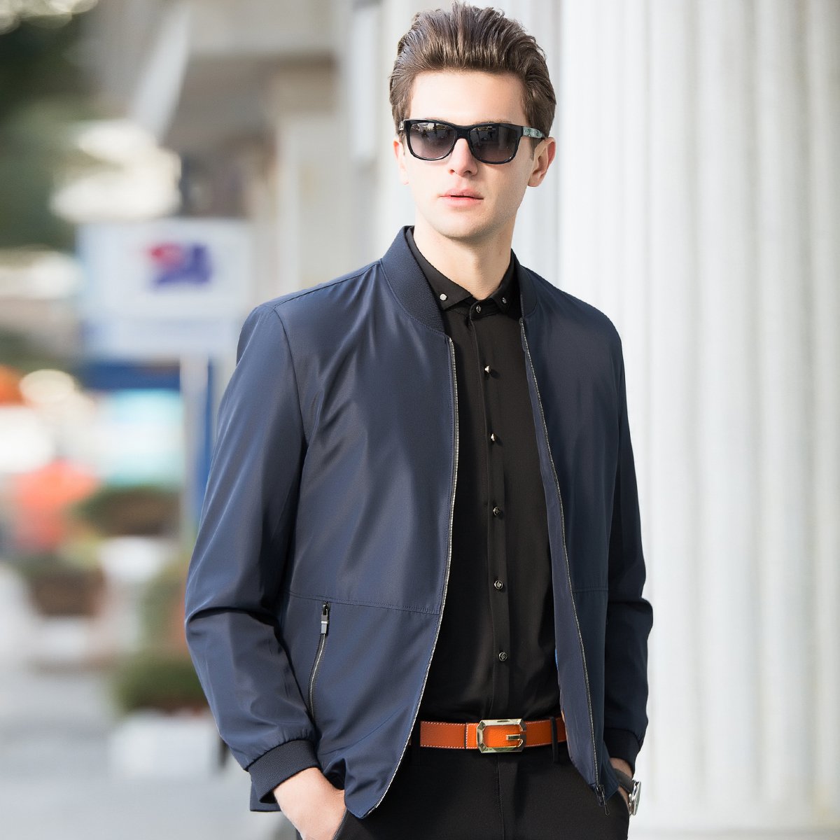 【休闲商务 型男夹克】2018秋季新款经典纯色立领男士夹克秋季外套男