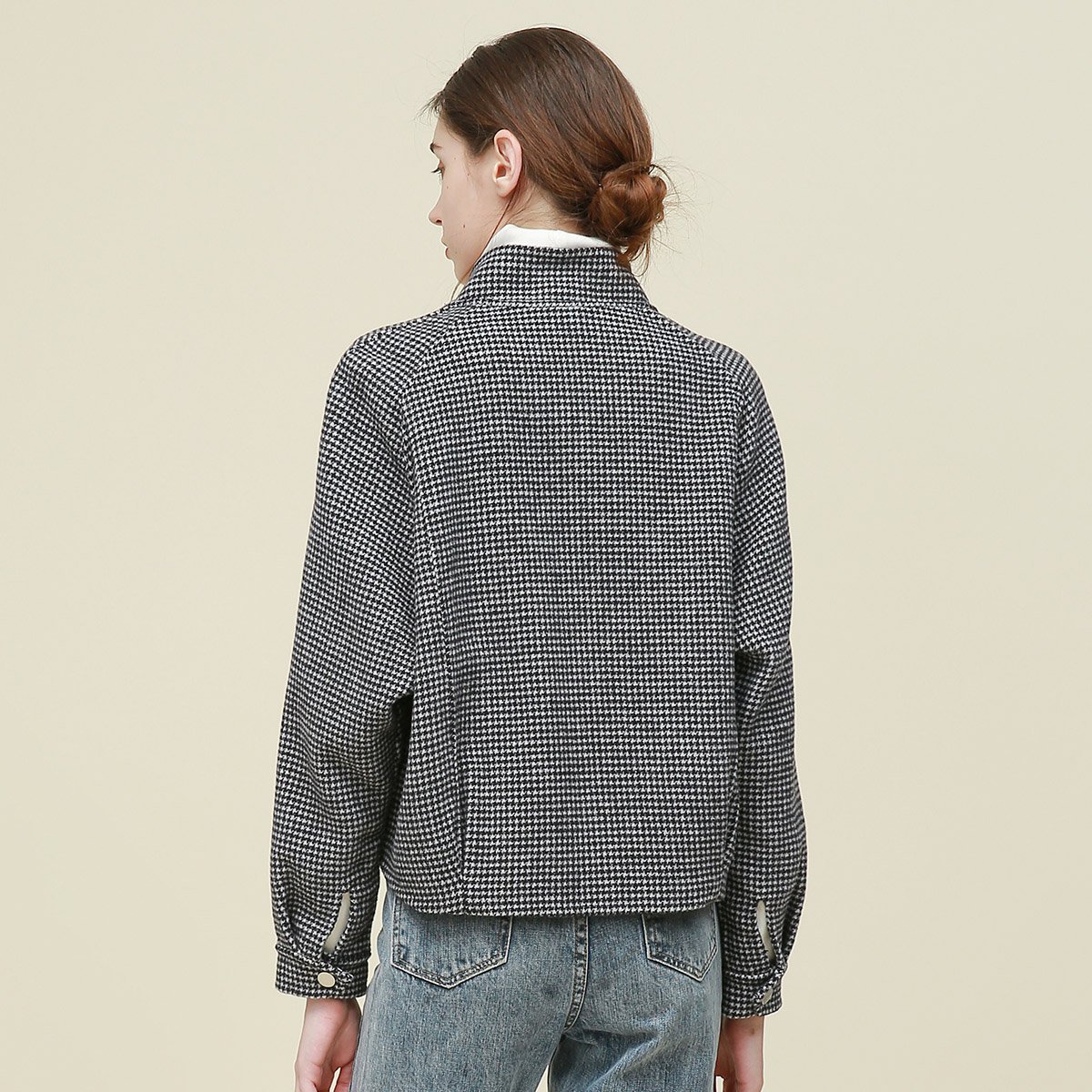 羊绒上新中秋专场海尔曼斯2018冬短款格子100羊毛夹克双面尼大衣v0n5b