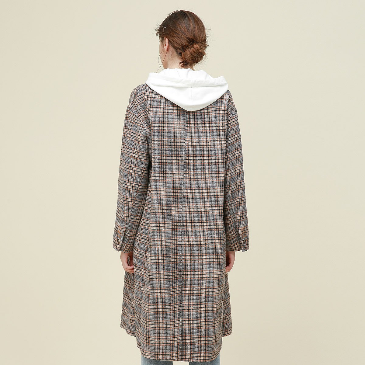 羊绒上新专场海尔曼斯2018冬双排扣格子中款100羊毛女士双面尼大衣v0