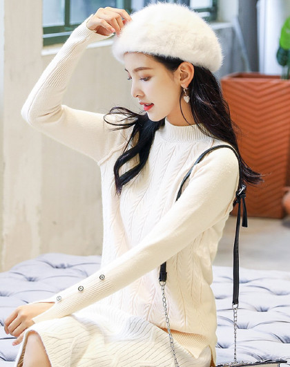 2018新款秋装纯色简约风圆领长袖小清新淑女风休闲时尚女生毛衣针织衫