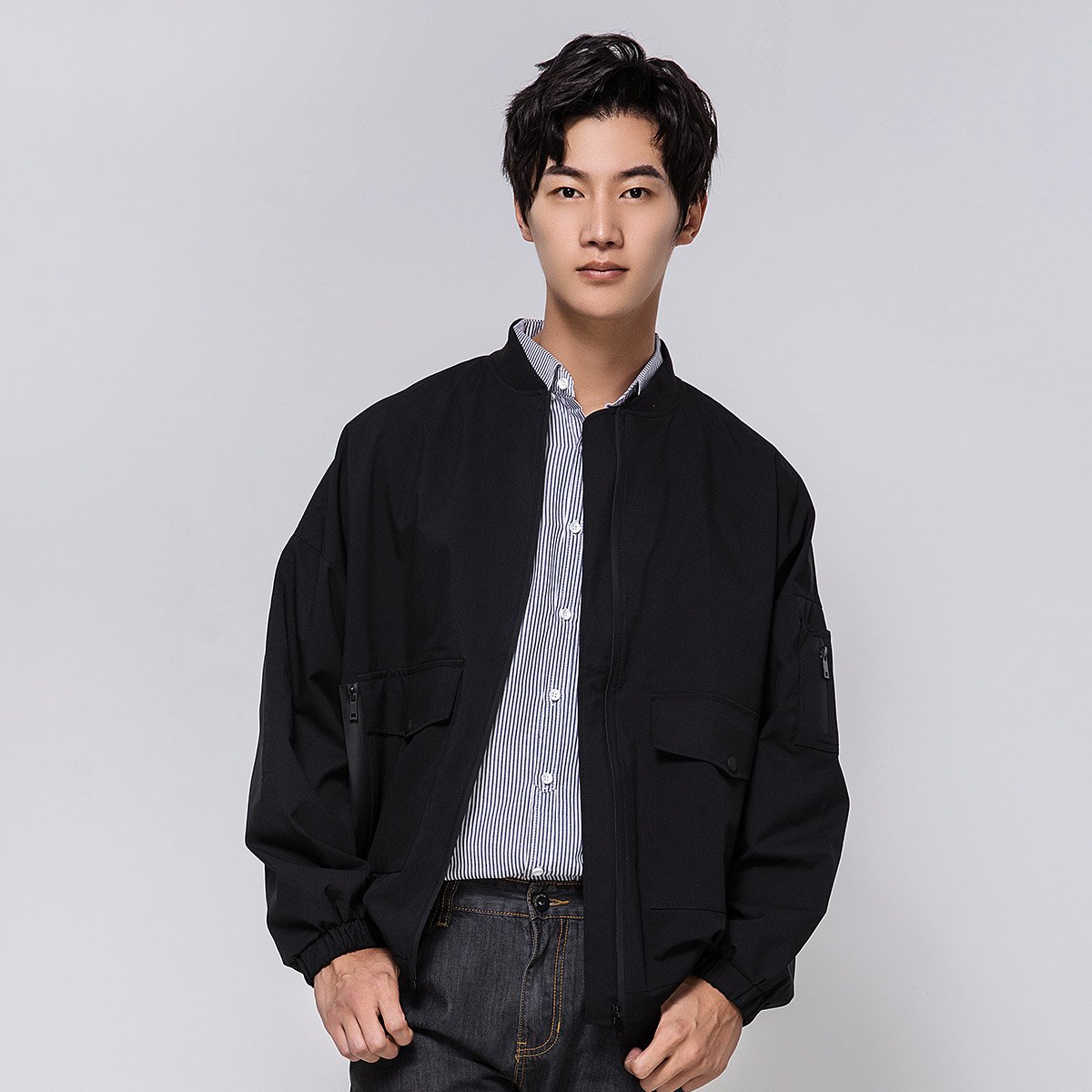 秋季新款纯色棒球领休闲男士夹克外套