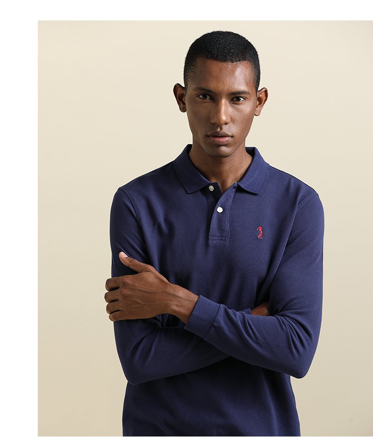 golf/高尔夫男装休闲净色长袖polo衫