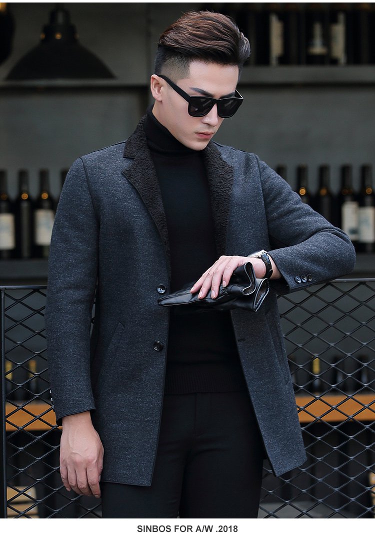 2018秋季单排扣简约时尚帅气毛呢外套青中年商务男装舒适羊毛大衣男