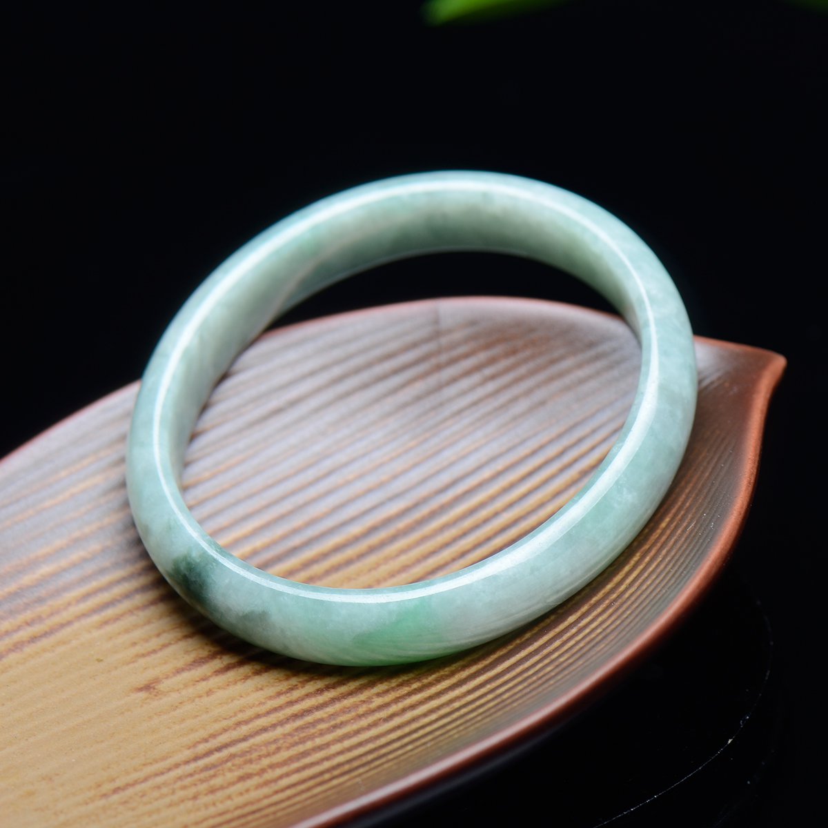 filial&love 糯种带石纹57圈口椭圆天然翡翠贵妃镯玉手镯玉镯a货玉器