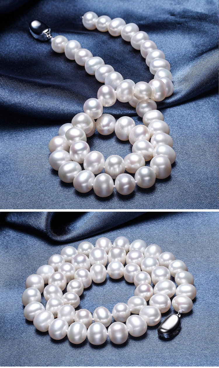 蓝色海洋 9-10mm近圆淡水珍珠项链 白色 均码
