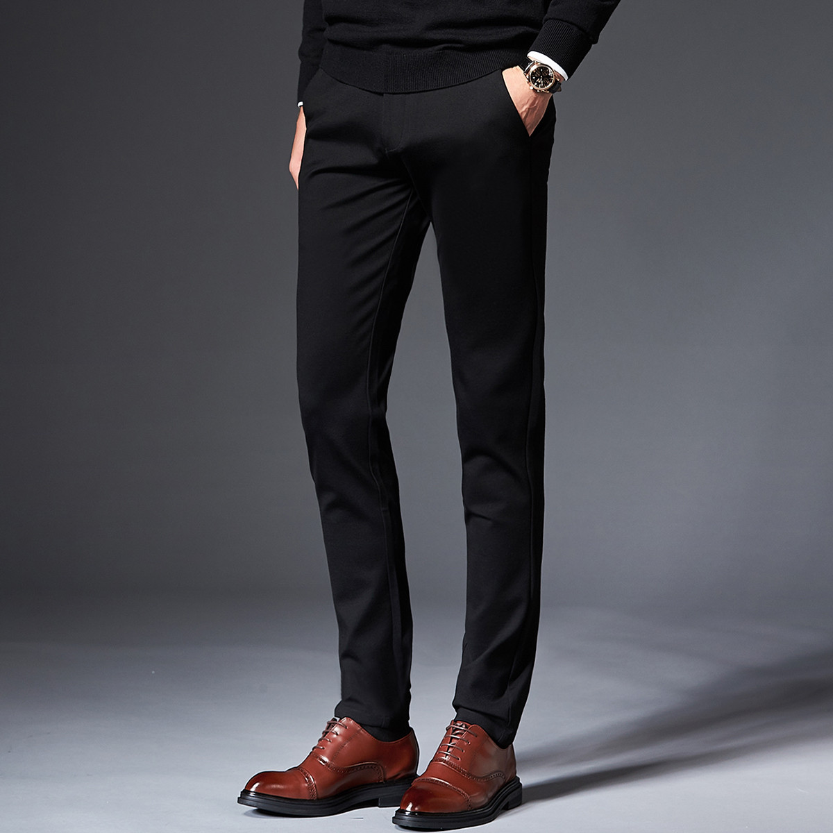 2018秋季简约男士纯色西装裤子中青年上班职业日常商务休闲裤子男