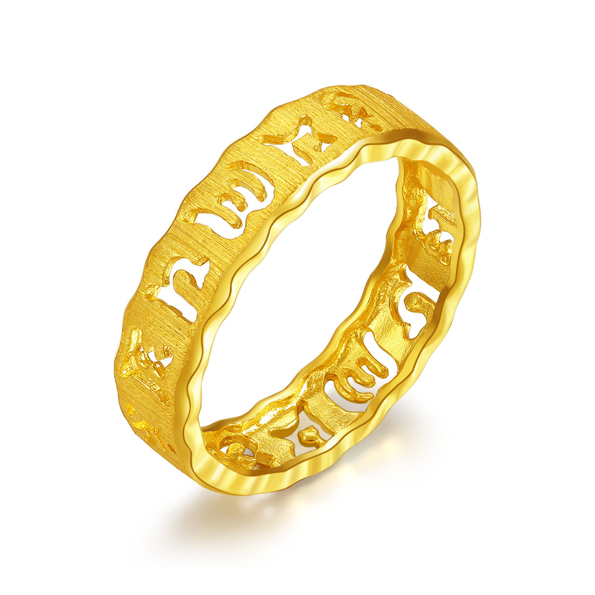 梦金园万纯 足金999.9六字箴言黄金戒指女士男士(计价)