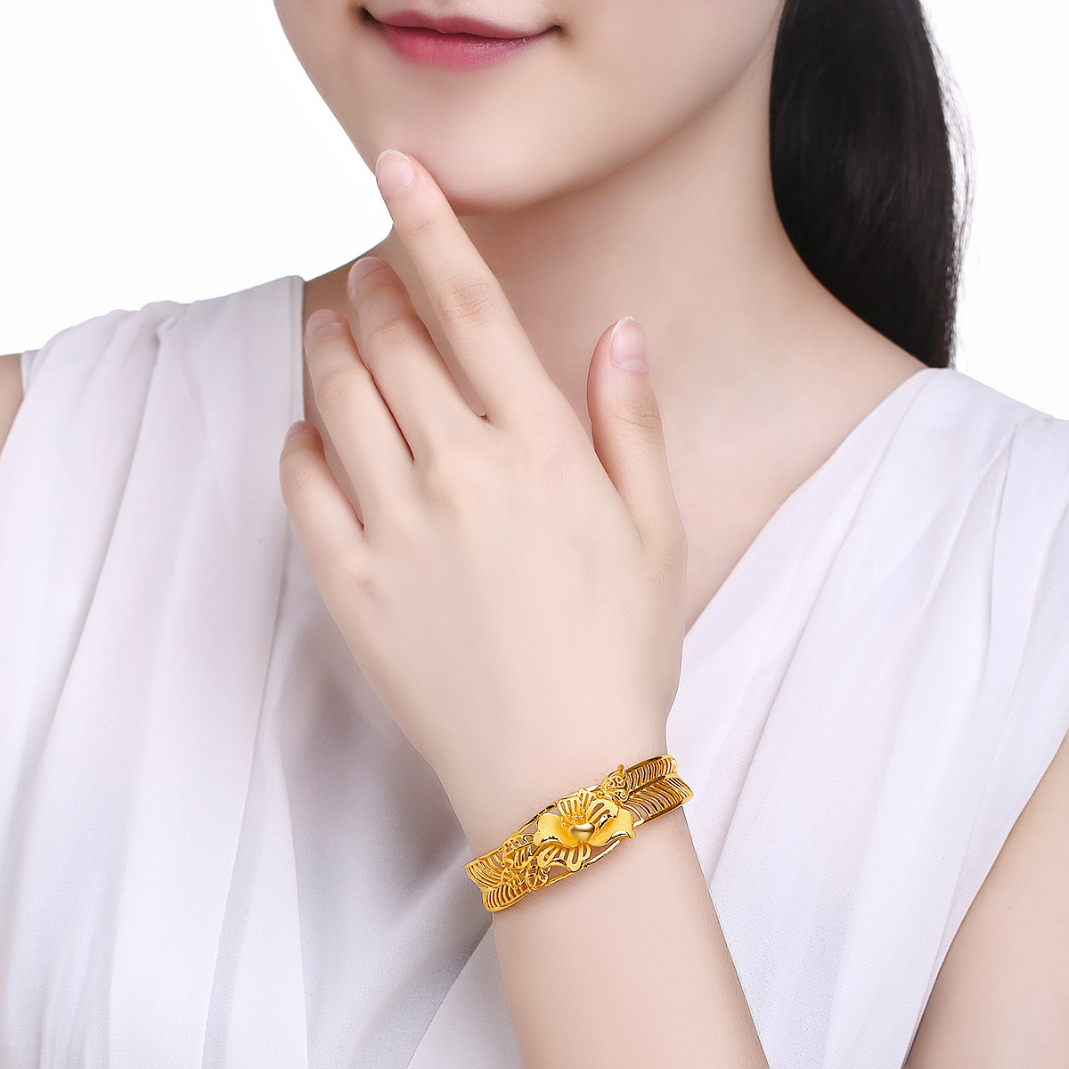 梦金园万纯 足金999.9喜事临系列-国色天香黄金手镯女士(计价)