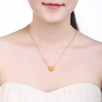 梦金园万纯 足金999.9心形玫瑰黄金套链项链女士锁骨链(计价)表白示爱