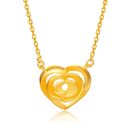 梦金园万纯 足金999.9心形玫瑰黄金套链项链女士锁骨链(计价)表白示爱