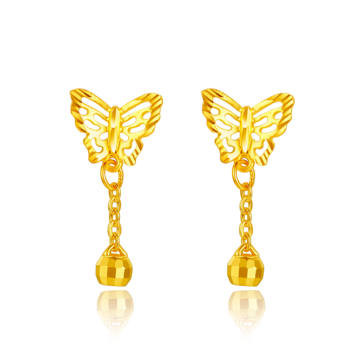 梦金园万纯 足金999.9蝴蝶戏珠黄金耳钉(计价)