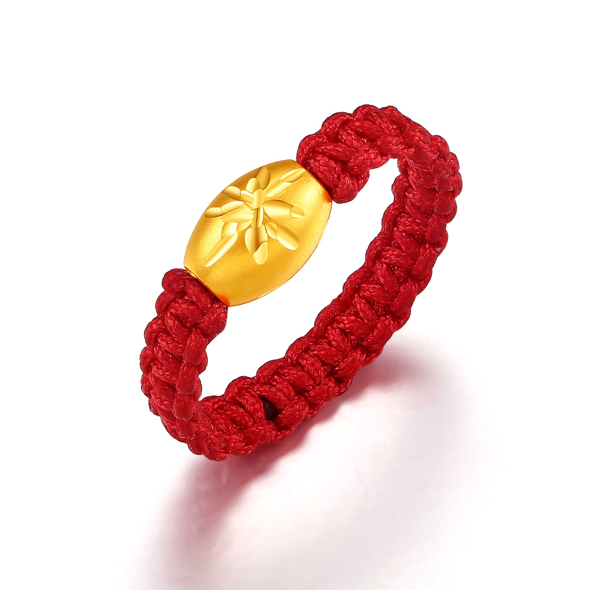 梦金园 3d硬金足金橄榄珠路路通黄金转运珠编织戒指女士(定价)