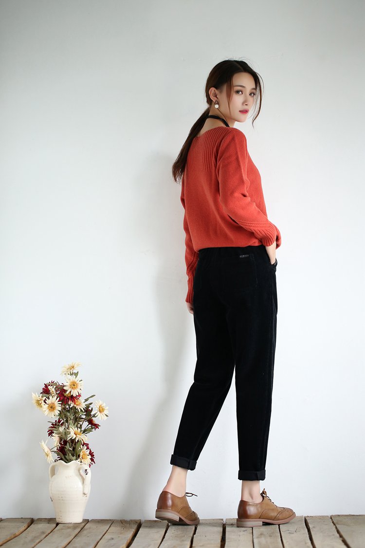 灯芯绒裤子哈伦裤女2018新款韩版宽松显瘦条绒女裤小脚萝卜裤