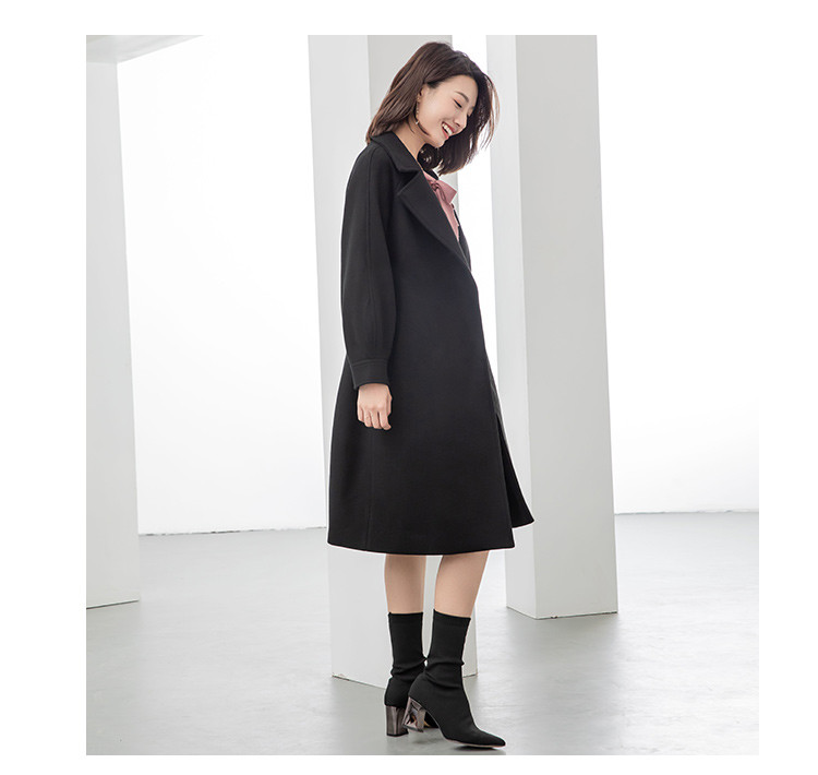 2018秋冬新款中长款系带灯笼袖大衣 中长款 女款大衣女冬