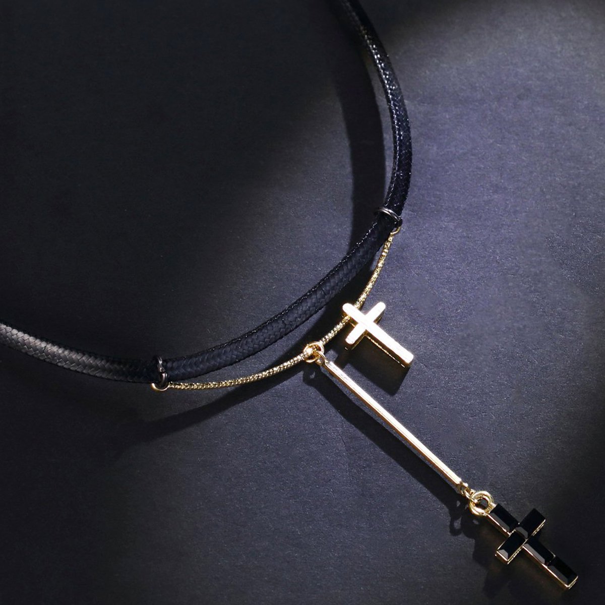 zengliu黑色锁骨链十字架项链女项圈颈链时尚脖子饰品颈带